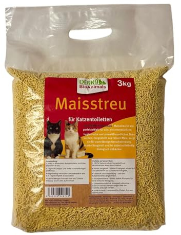 Denny BioAnimals® Klumpende Mais Katzenstreu 100% Pflanzlich & Biologisch Abbaubar – Extra Ergiebig & Geruchsbindend – Staubarm & sanft – Auch für Kitten Geeignet – 3 kg / 8 L (3 kg)
