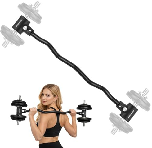 JF HOME BLISS Dumbbell to Barbell Converter Bar 105cm Adjustable Barbell Adapter with 90kg/200lbs Capacity Universal Grip Fit for Home Gym Strength Training & Weightlifting (Curl Bar)