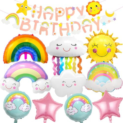 Luftballons Geburtstagsdeko Kinder Set, 10 Folienballons & Girlande