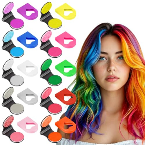 LOPHE Tinte Temporal para el Cabello en Polvo,10 colores Tizas para el Pelo | Peines de Tinte Temporal para Pelo, No Tóxico y Lavable, Regalo de Cumpleaños Ideal para Niños Adultos Halloween y Carnaval