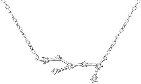 Clearine Halskette Sternzeichen 925 Sterling Silber Cubic Zirconia Sternbilder 12 Horoskop ''Jungfrau'' Astrologie Anhänger Kette Klar für Damen Mädschen