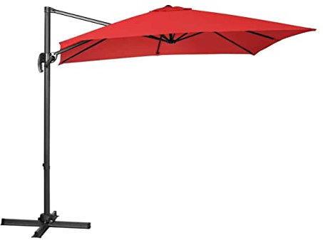 Uniprodo Parasol Déporté De Jardin Terrasse Protection Solaire UNI_UMBRELLA_2SQ250RE (Rouge, Carré, Rotatif, Aluminium, Acier, Polyester, 250 x 250 cm, Filtre UV)