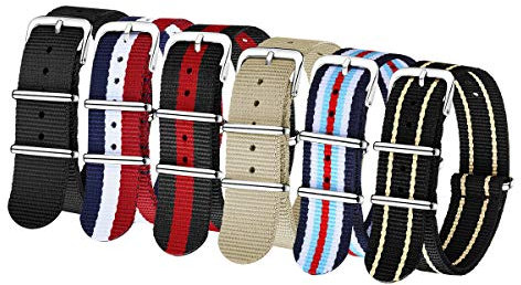 CIVO Uhrenarmbänd 6 Packungen Armband 16mm 18mm 20mm 22mm 24 mm Ballistische Nylon-Uhrenarmbänder Zulu-Armbänder Edelstahlschnalle mit Federstange und Verbindungsstift