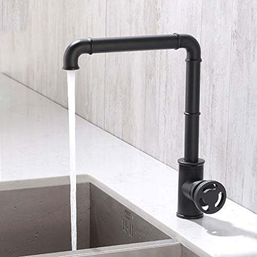Küchenarmatur Schwarz, 360° Schwenkbar Mischbatterie Küche, Industrial Style Wasserhahn Küche, Einhebel heißes und kaltes Küchenhahn,Schwarz