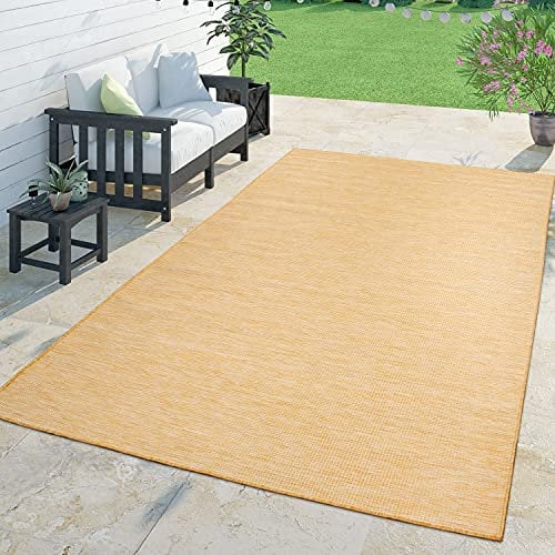 TT Home In- & Outdoor-Teppich, Flachgewebe Für Wohnzimmer, Balkon, Terrasse, In Gelb, Größe:160x220 cm