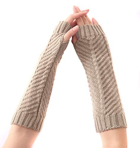 Happyupcity 1Pair 30cm/11.8inch Long Arm Warmer Fingerless Gloves Knitted Wrist Arm Warmers with Thumbhole Stretchy Gloves Winter Warming Protector for Women Girls(Grey)