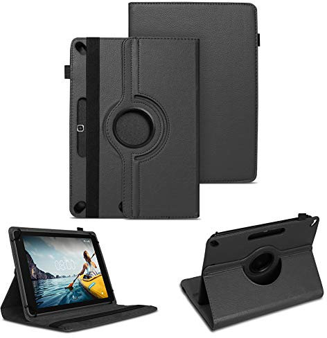 NAUC Tablet Tasche kompatibel für Medion Lifetab E10814 E10714 Schutzhülle Universal Kunst-Leder Hülle Standfunktion 360 Drehbar Cover Case, Farben:Schwarz