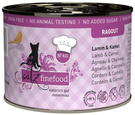 catz finefood Ragout N° 611 Lamm & Kamel Katzenfutter nass - Feinkost Nassfutter für Katzen in Sauce ohne Getreide und Zucker mit hohem Fleischanteil, 6 x 190 g Dose