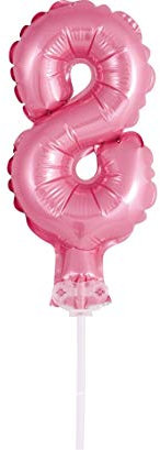 GoDan Luftballon mit Zahlen 0-9, Höhe 13 cm, Folienballon mit selbstschließendem Ventil, ein Stab zum Stecken oder Halten, Kuchen- und Tortendekoration (Zahl 8 Rosa)