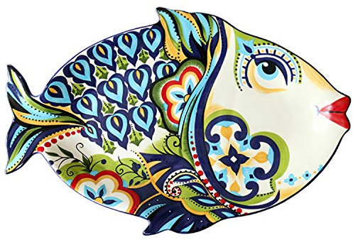 Assiette en forme de poisson d'art oriental, grande assiette de fruits créative, vaisselle de style européen de forme spéciale pour un usage domestique, qui indique la richesse (19 * 12.5in)