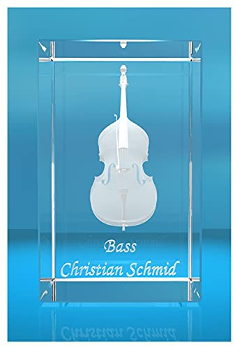 VIP-LASER 3D Glasquader |Kontrabass | Bass mit Wunschnamen | Geschenk für Bassist | Musiker | Orchester