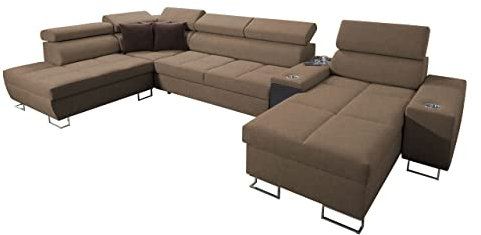 Mirjan24 Ecksofa Domiko V mit Barfach, USB-Anschluss, Steckdose, einstellbaren Kopfstützen, Eckcouch mit Schlaffunktion und 2 Bettkästen (Sawana 25 + Sawana 25 + Sawana 26, Seite: Rechts)