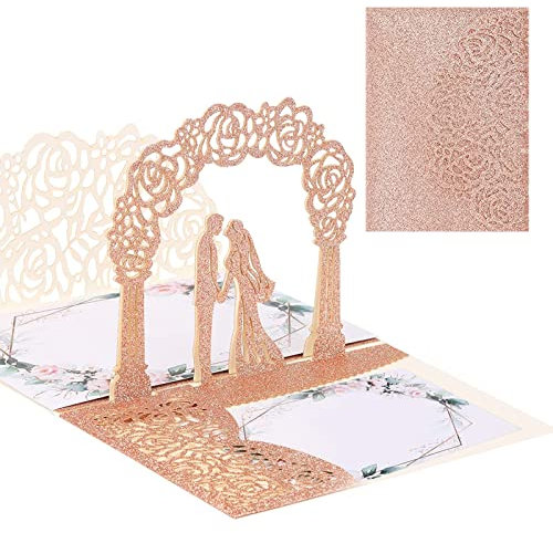 AIYONG Karte zum Valentinstag, Pop-Up Karte Hochzeits, 3D Karte, Weihnachten Hochzeitskarte, Pop Up 3D Karte Grußkarte mit Umschlag, Rosa Valentinstag Karte, Hochzeitsgeschenk, Hochzeitseinladung