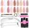 Lavender Violets Gel Nail Polish Kit Jelly Colors Semi-transparent,Portable LED Nail Lamp Dryer UV Nude Pink Clear Glitter Base/Matte/Glossy Top Coat Nail File Sticker Manicure Tool Gift for Women