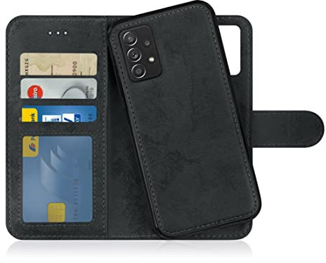 MyGadget Flip Case für Samsung Galaxy A52 4G | 5G | A52s 5G - [ abnehmbare Magnet Hülle ] - Handyhülle aus Kunstleder - [ Klapphülle mit Kartenfach ] Schutzhülle in Schwarz