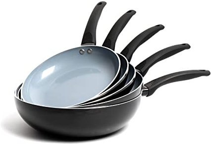 MasterClass Set of Ceramic Non-Stick Eco Frypans 24, 26, 28, 30cm with Wok 29.5cm