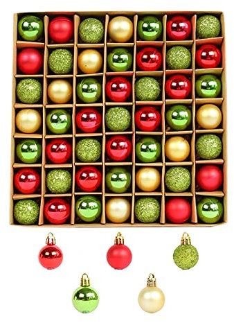 Klobvtt 49er-Pack Kleine Weihnachtskugeln, 30 mm kleine Anhängerkugeln, bruchsichere Mini-Weihnachtsbaumkugeln aus Kunststoff, hängende Dekoration für Kranz, Girlande