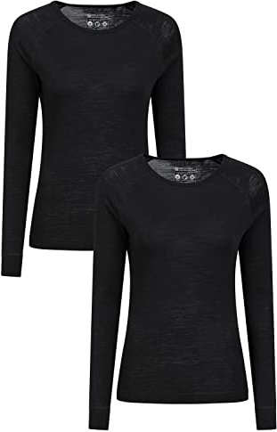 Mountain Warehouse Merino Womens Round Neck Top 2-Pack - Lightweight & Moisture Wick Breathable Baselayer - Best for Spring Summer, Outdoors, Travelling & Hiking Black (Multipack) 8