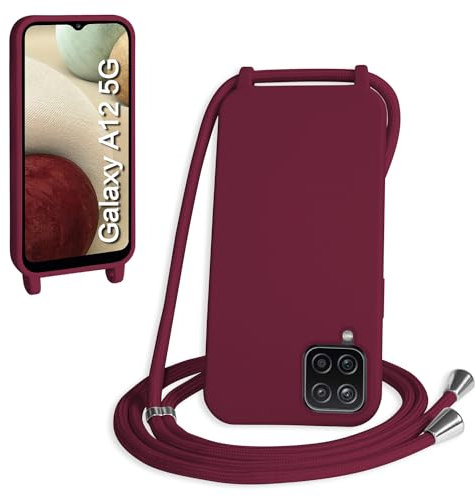 WenBaby Handykette für Samsung Galaxy A12 Hülle mit Band,Handyhülle mit Schnur zum Umhängen Silikon Seil Necklace Schutzhülle mit Kordel Tasche Case TPU Bumper für Galaxy A12- Rot