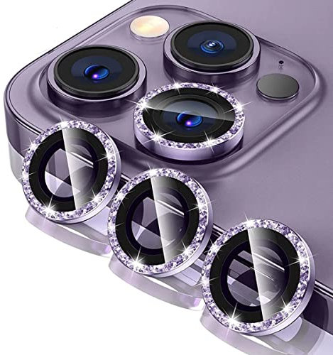 YSJJZRL 3 Pcs 9H Diamond Camera Lens Film,Glitter HD Tempered Glass Camera Cover Flash drill Lens Film For iPhone 13/13 Mini/13 Pro/13 Pro Max (For ip13 mini,Purple)