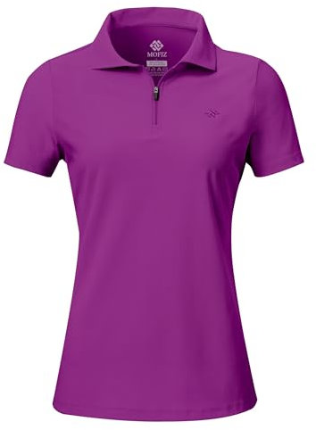AjezMax Damen Tennis Poloshirt mit Reißverschluss Sport Polo Shirt Stretch Atmungsaktiv Polohemd Sommershirt Dunkelviolett XXL