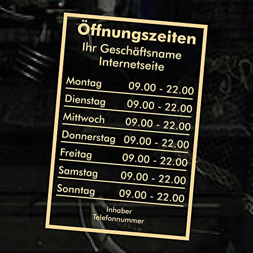 Öffnungszeiten Aufkleber - creme - mit Rahmen - Schaufensterbeschriftung für Werbung Laden Geschäft - Bistro Scheibe