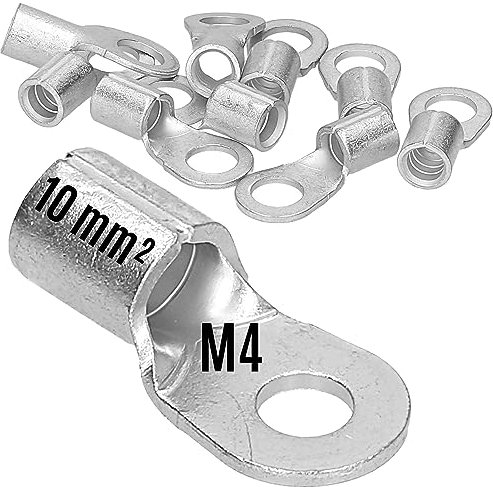 Kalitec Q10-4 - 10 capicorda da schiacciare, 10 mm², M4, non isolato, pressatura a mandrino, per conduttori multipli, fini e sottili, capicorda 10 mm²