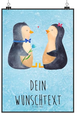 Mr. & Mrs. Panda Personalisiertes Bild Pinguin Pärchen DIN A2 - Personalisierte Geschenke, Pinguine, Hochzeit, Poster, Liebe, Selbst Gestalten, Hochzeitstag, personalisiert, Wandbild Namen