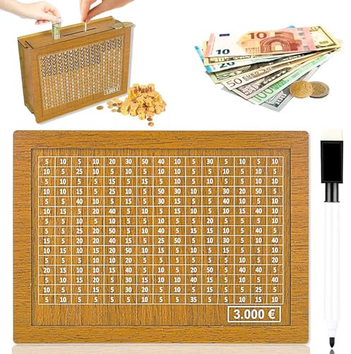 Spardose aus Holz,Retro Sparbüchse Aufbewahrungsbox,Sparbox,Spardose Kinder-Sparziel,Sparschwein mit Marker,Wiederverwendbare Spardose,Hilft Kindern Die Gewohnheit Zum Sparen.