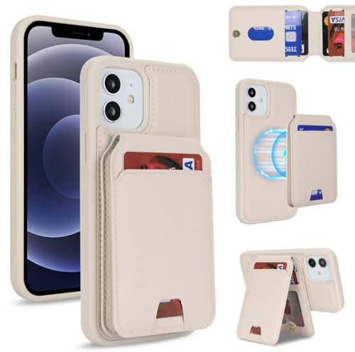 Zouzt for iPhone 12/12 Pro 6.1 Inch Detachable 2 in 1 Wallet Case with Card Holder for Magsafe, Magnetic PU Leather Flip Credit Slot Protective Phone Cover Women Men - White