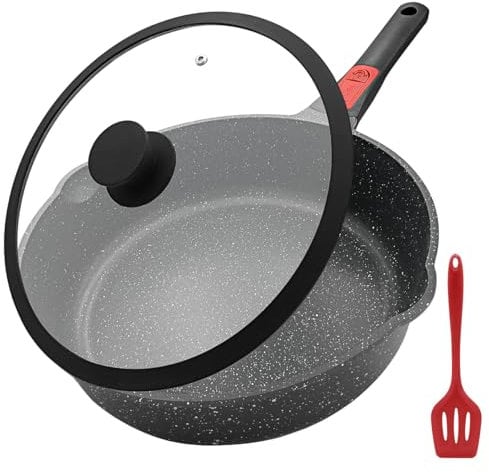 AIKENBBKK Pfanne mit Deckel Antihaft Bratpfanne 28 cm, 4.3L Wokpfanne mit Abnehmbarer Griff, Geeignet für alle Herdarten (Schwarz)