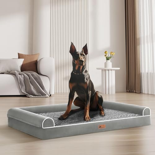Doggyhut Orthopädisches Hundebett Ergonomisches Hundesofa Hundecouch mit Noppenschaumstoff Memory Matratze für Größen Aller Rassen, waschbar rutschfest (Grau, XXL:127x91cm)