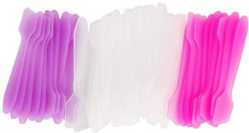 Wopanxye 50pcs Mini Disposable Makeup Spatulas for Face Mask Facial Cream, 50 pack Plastic Tip Mini Cosmetic Spoon Tool for Skincare Mixing, Sampling, Waxing DIY Facial Mask Stick, Clear Pink Purple