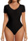 SHAPERIN Women Bodysuit Top Short Sleeve V Neck Top Ribbed Thong Bodysuit One Piece Leotard Jumpsuit Slim Fit, Black, XL