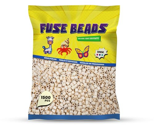 Benny Beads Bügelperlen 1500 Stück, Midi-Größe 5mm, Kreatives Bastelzubehör DIY Fuse Beads (Beige)