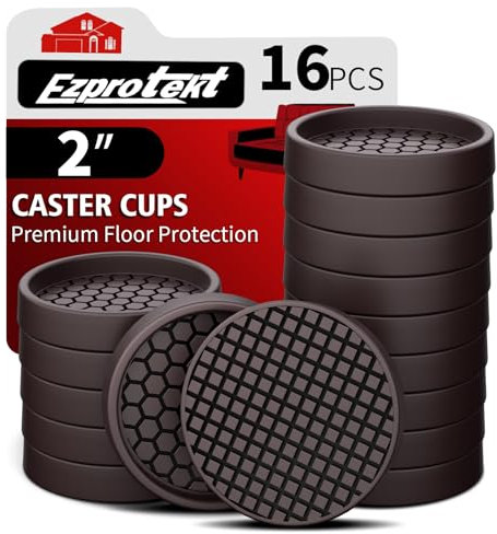 Furniture Coasters Φ 51mm - 2” Non Slip Pads for Hardwood Floors, 16 PCS Round Rubber Non Skid Caster Cups, Anti Slide Furniture Feet Floor Protectors for Bed Couch Stoppers Brown