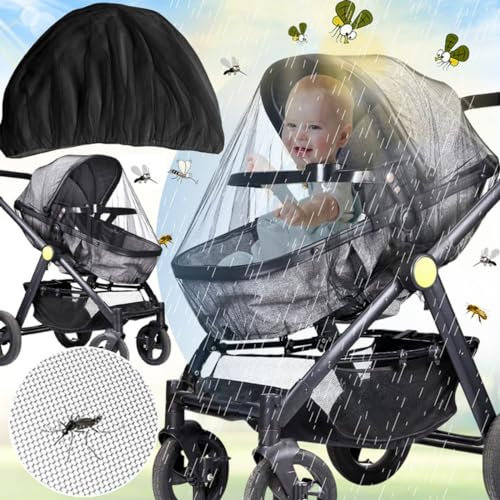 Weploda Universal Insektenschutz Für Kinderwagen, 3-In-1 Kinderwagen Moskitonetz, Moskitonetz Sonnenschutz Kinderwagen, Größe: 7,08Zoll x 10,6Zoll, Erweiterbar Auf 1,5m(Schwarz)