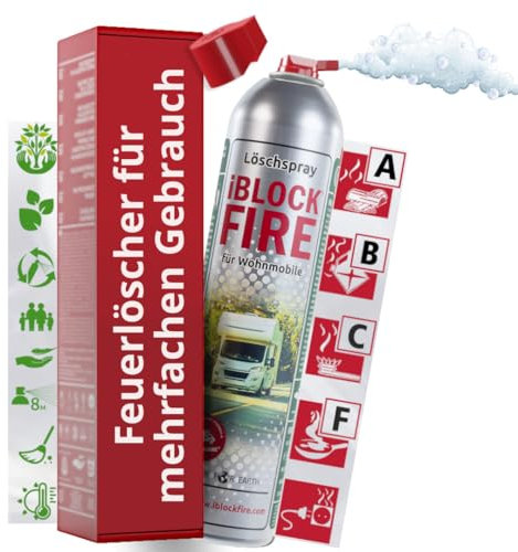 notlok Safety Work - 600ml Feuerlöschspray | iBlockFIRE Klein Feuerlöscher: Wohnmobil, Lagerfeuer, Picknick, Grillen | Feuerlöscher Schaum-Gel von Feuer A B C E F | Fettbrandlöscher, Brandschutzspray