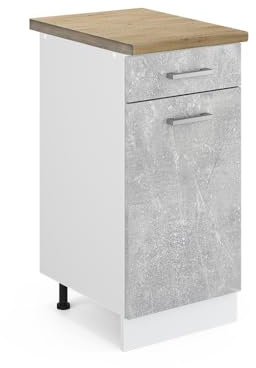 Vicco Küchenunterschrank R-Line, Schubladenschrank für die Küche, Beton/Weiß, 40 cm, AP Eiche