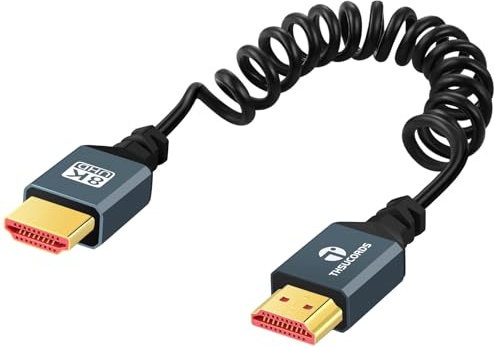 Thsucords Cavo a Spirale HDMI 8K, Cavo Ultra Sottile da HDMI a HDMI, Cavo a Spirale da HDMI 2.1 Maschio a Maschio, Supporta 8K @60Hz 4K @120Hz 48Gbps per PS5/Blu-ray/Roku TV/Xbox Series X/S(90cm)
