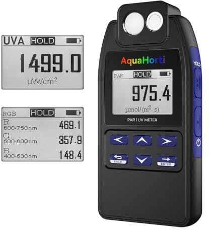 AH-Quantuv PAR Meter, Test der Bestrahlungsstärke PPFD (400-750 nm) und UVA (320-400 nm). Zeigen Sie den separaten PAR von R,G,B im Wachstumslicht. Rekord PAR | UVA