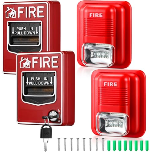 Relaxweex 4 Pcs Fire Alarm Pull Station Fire Warning Siren 12/24V DC Sound and Light Emergency Alarm Dual Action Manual Call Point with Key Security Horn Buzzer for Home or Office