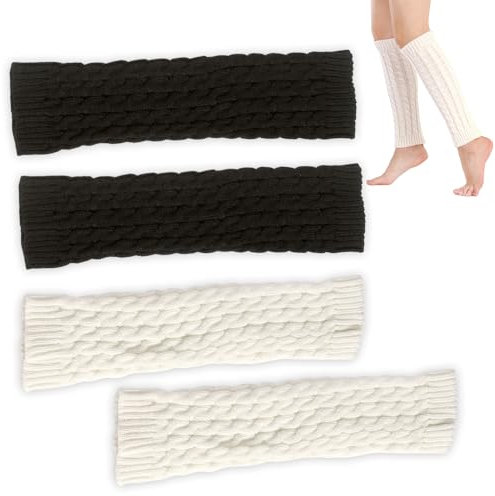 HSLPSM 2 Paar Stulpen Damen, Stulpen Weiß, Stulpen Schwarz, Lange Gestrickt Beinwärmer, Frauen Leg Warmers, Crochet Stricken Stulpen Beinstulpen Beinwärmer Kniestrümpfe für Ballett Yoga Fitness