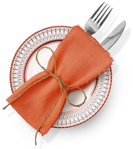 Baumwoll-leinen-Serviette 6-teiliges Set Quadratische Serviette Hochzeit Party Western-Stil Tischdekoration Baumwoll-stoffserviette Mit Rohem Rand【orange + 42 X 42 cm Rohkante】
