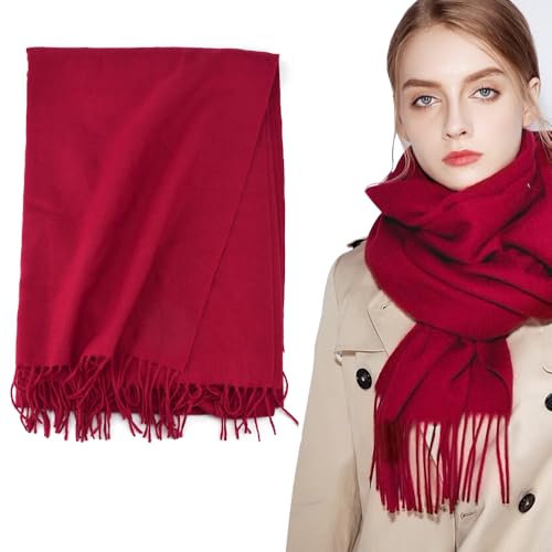 NAROSEBE Schal Damen Winter Rot Wollschal Winterschal Damen 200 x 65 cm Elegante Stola Warm Pashmina Schals Deckenschal für Freizeit Abendkleid Hochzeit