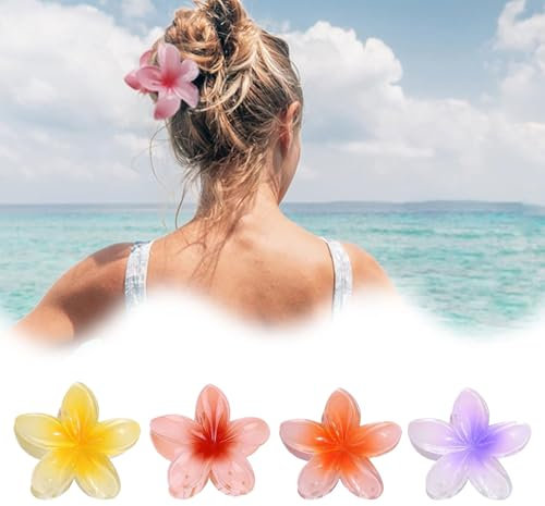4 Piezas Pinzas Pelo, Pinza Pelo Flor, Pinzas Pelo Mujer, Accesorios para El Cabello de Hawái, Clips De Garra De Flores Antideslizantes, Cabello Garras de Plástico, para Cabello Grueso y Fino