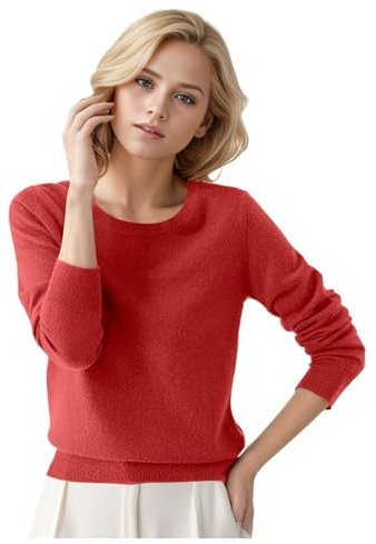 Pull Femme Automne Hiver Chaud Chic et Élégant Pull Fin Femme Manche Longue Col Rond Demi Saison Pullover Femme Tricoté Basic Doux Chandail Femme Leger Simple Uni Vintage (01#Fushia, L)
