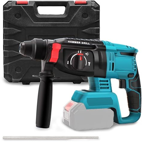 Martello Demolitore Senza Fili 21V, Tassellatore a Batteria con Motore Senza Spazzole, Foratura Fino a 32 mm di Diametro, Impugnatura Regolabile a 360° e Batteria Makita Compatibile(senza batteria)