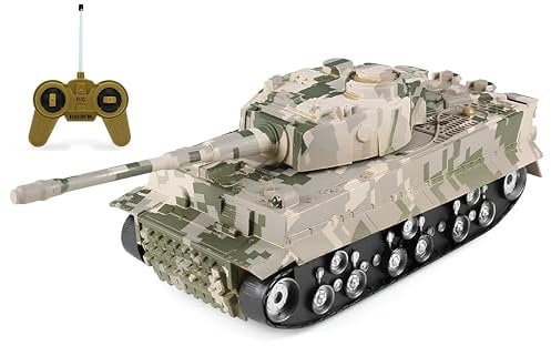 Carro Armato Radiocomandato Carro Armato Grande cm 28 con Luci Suoni Effetti Sonori Torretta Girevole 360° Battle Tank RC Carro Armato Telecomandato Veicoli Militari Carro Armato Camouflage Giocattolo
