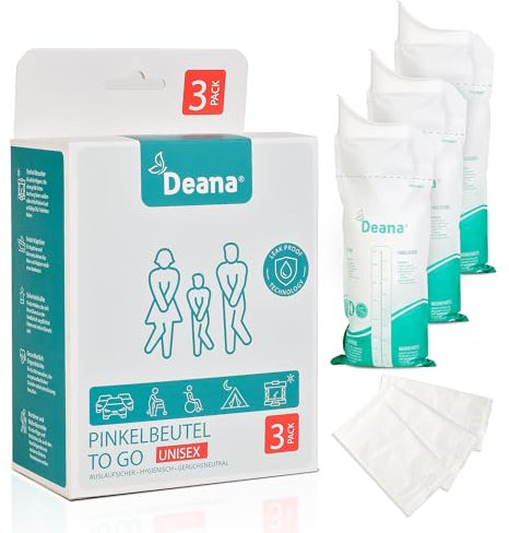 Deana® Pinkelbeutel besonders für Frauen 800ml (3 Stück) – Mobiles Urinal & Notfalltoilette für unterwegs – Einweg WC Unisex – Reisetoilette für Auto, Camping, Festival & Outdoor - Notfall WC